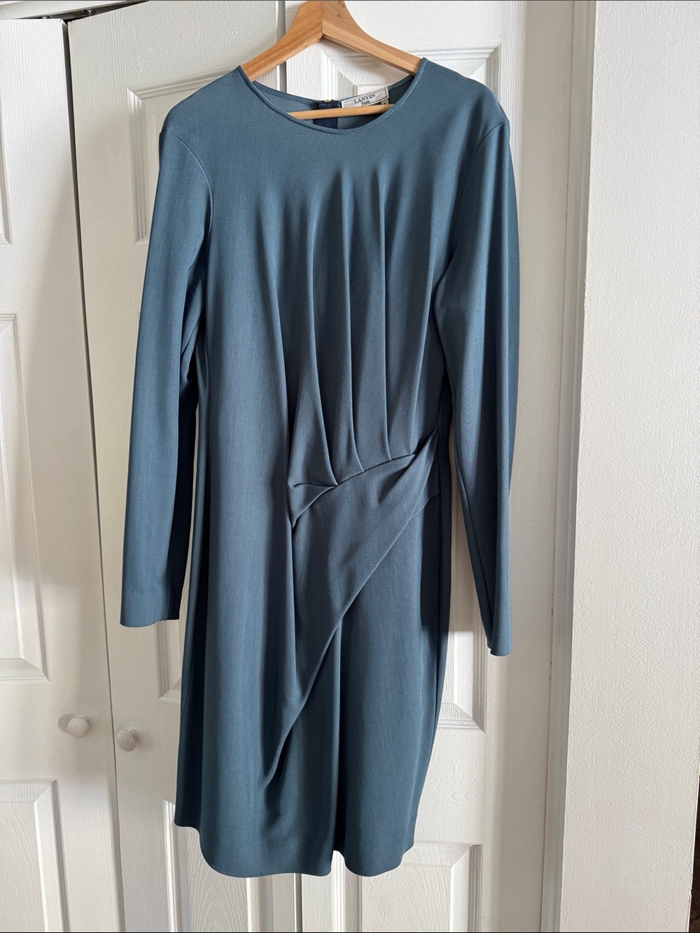 Lanvin Elegant Slate Blue Long-Sleeve Draped Women's Dress size t-46